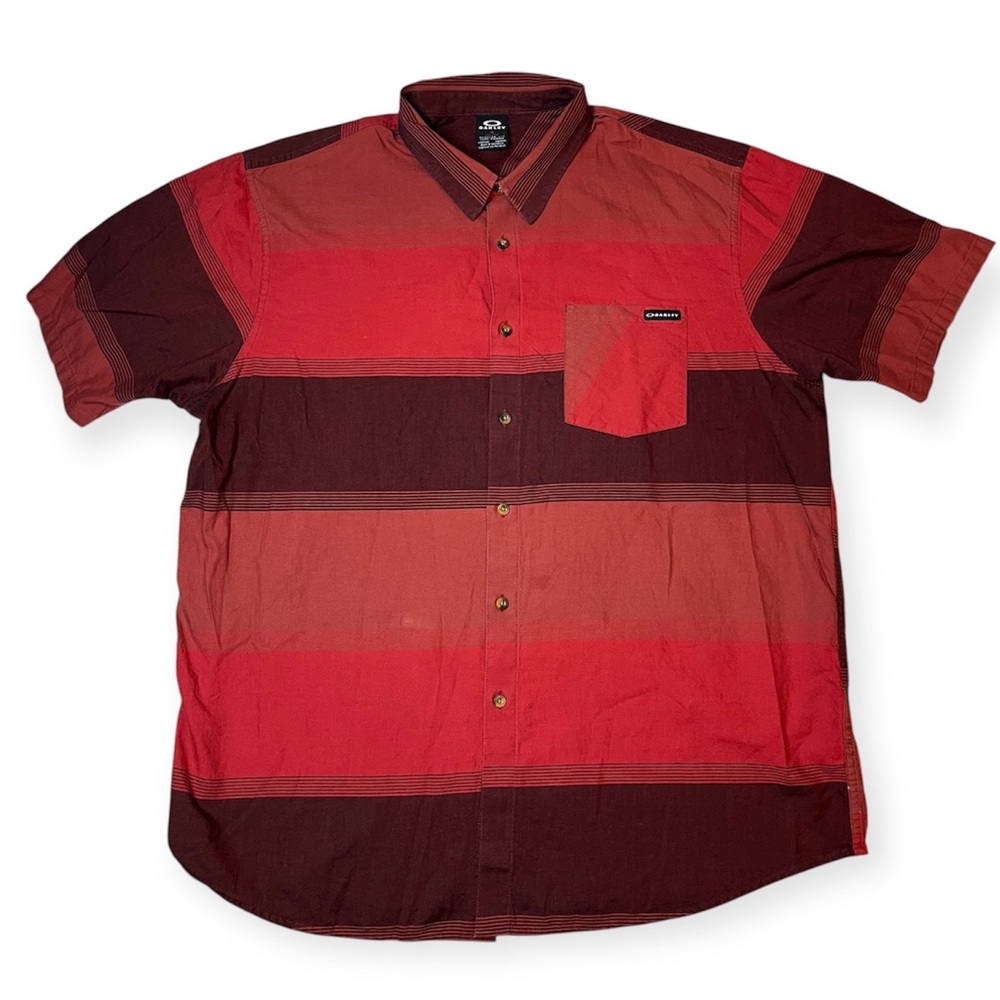 Oakley Red Color Block Short Sleeve Button Down S… - image 1